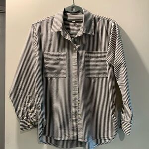 Loft grey stripe button down blouse SP classic